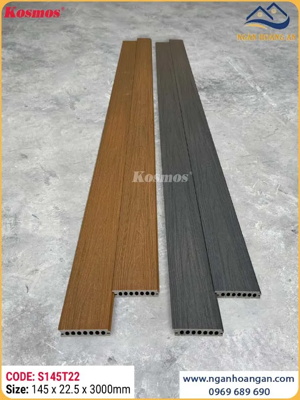 Sàn Gỗ Nhựa Lỗ Tròn 2 Lớp Phủ Polymer Kosmos S145T22 Teak